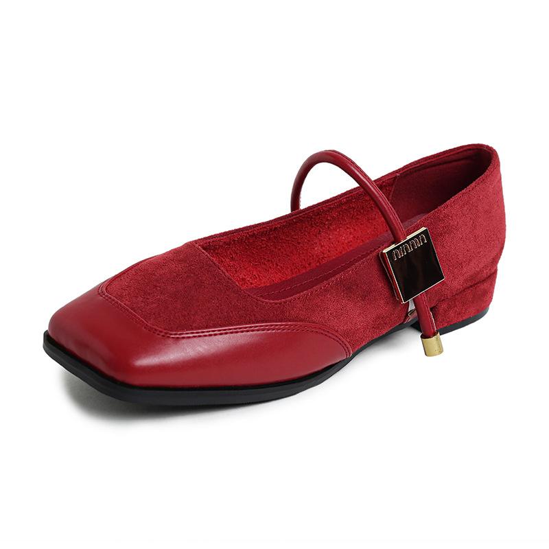 

French retro square head Mary Jane shoes women s 2025 summer new thick heel belt with skirt shallow mouth large size single shoes women 33 бордовий