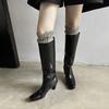 Fashion 2025 New Square Toe Women Boots High Heels Knee-high Boots Split Leather Fashion Party Ladies Shoes Female Women Boots