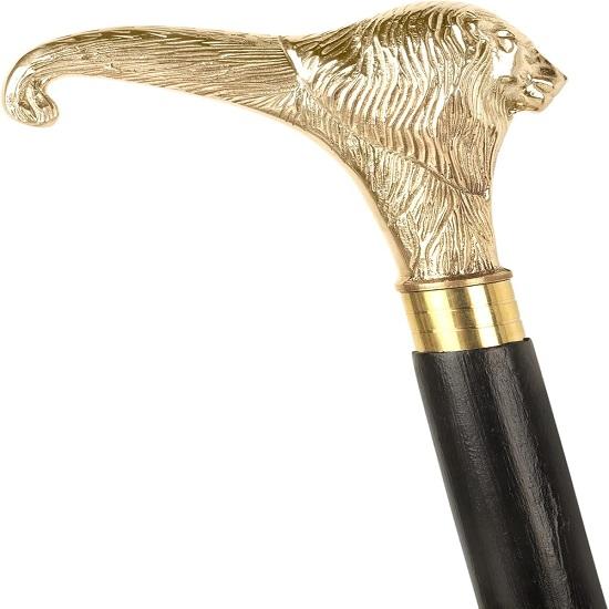 Brass Lion Handle Cane Black Wooden Walking Stick Cane Handcrafted Wood Perfect Offering Cane for Men Women Senior Cane 3 Fold Fancy Cane