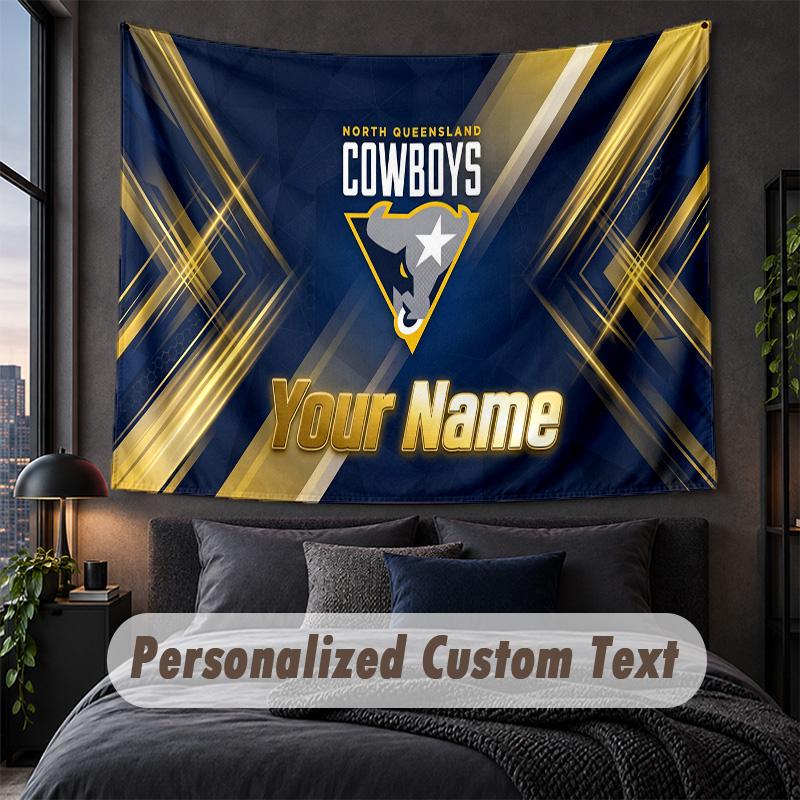 Custom Name Text Tapestry,North Queensland Cowboys Decorative Wall Hanging, Background Tapestry For Home Bedroom