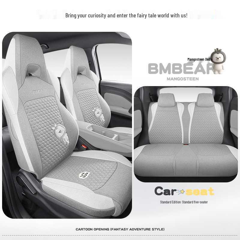 Cute Cartoon Breathable Linen Car Seat Covers for BYD Seagull - Full Coverage for Women, All Seasons Seagull