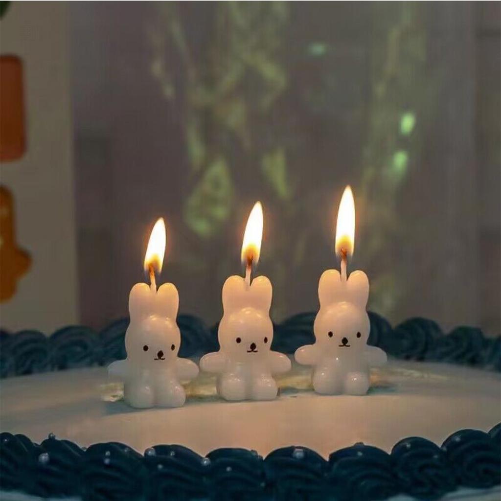3pcs Cartoon Rabbit Candle Set Cute Mini Funny Bunny Baby Kids Children Happy Birthday CandlesParty Supplies Cake Decoration