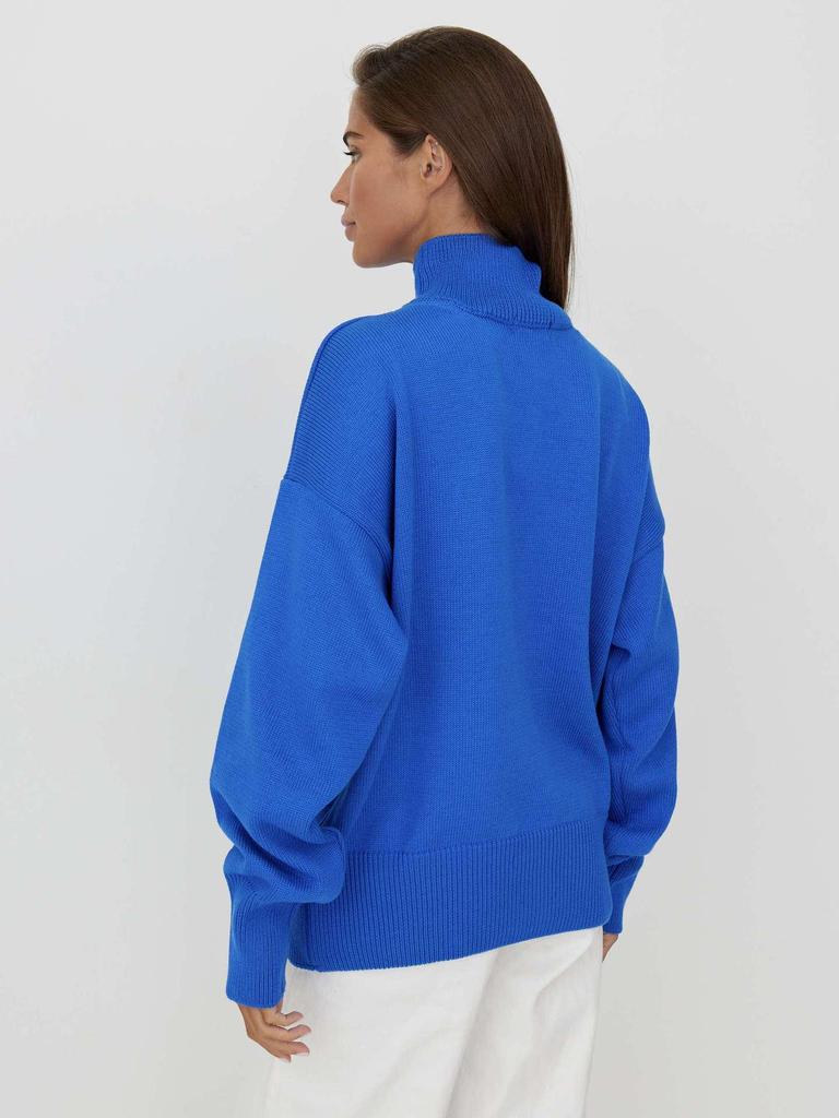 European & American Autumn/Winter Loose Cross-stitch Half-high Collar Sweater