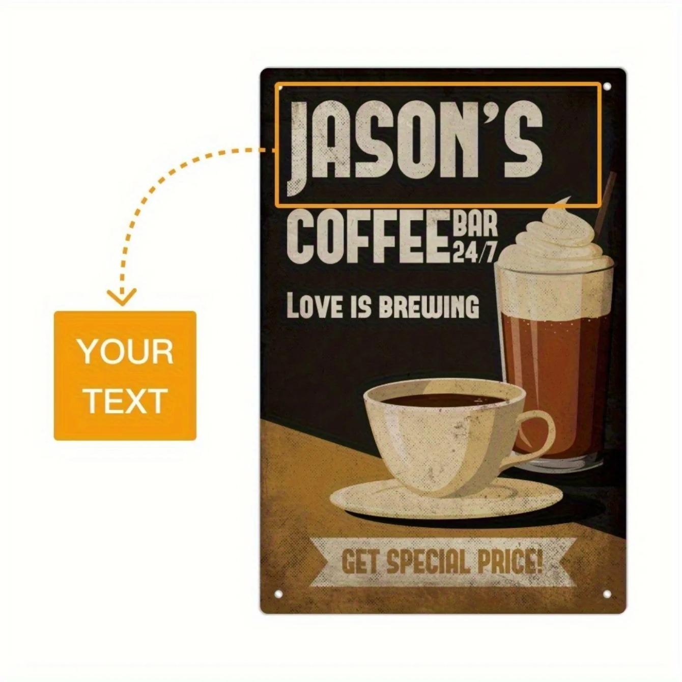 

Custom Aluminum Sign Coffee Bar 24/7 Love Is Brewing Vintage Decor червоний