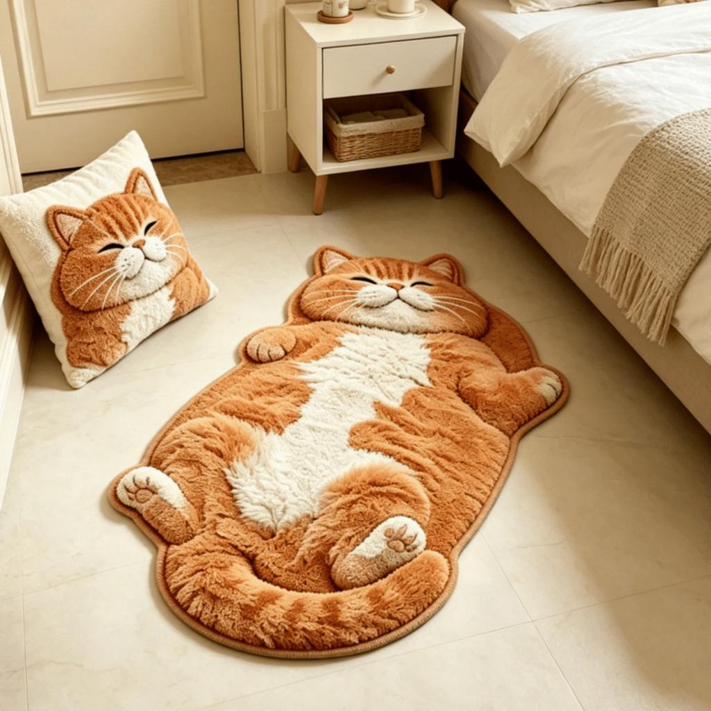 [2D Plan], Cat Shaped Bedroom Bedside Plush Irregular Carpet, Soft, Thick Carpet, Floor Mat, Household Bathroom Absorbent and Dirt Resistant Foot Mat