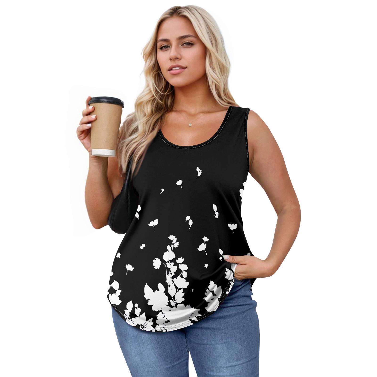 

Женская майка для девочек с принтом, повседневная майка, майки для женщин, свободный крой, топы без рукавов, струящиеся L чёрный