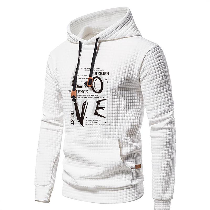 Men's Waffle Pattern Hoodie Spring Autumn Casual Pullover Sweatshirt Outdoor Sports Hoodie Tops Male Clothing