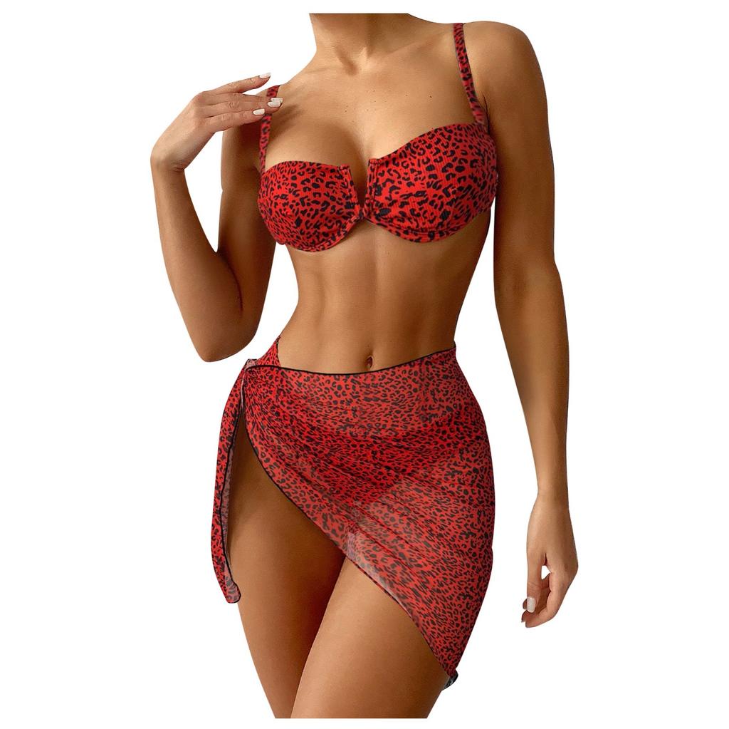 Women's Fashion Floral Bra Sexy Split Bikini Swimsuit