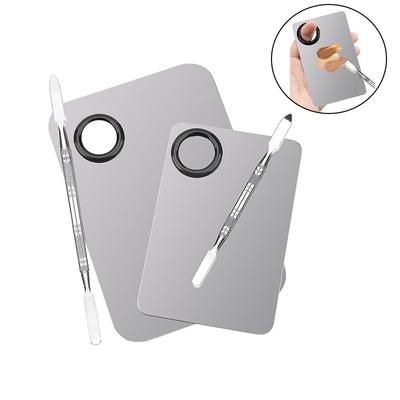 1 Set Stainless Steel Makeup Mixer Nail Polish Mixing Plate Foundation Eyeshadow Mixer Eyeshadow Palette with Spatula Rod