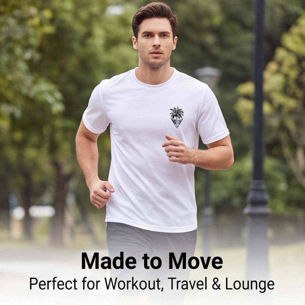 New men's short-sleeved T-shirt with palm tree print, perfect for vacation and leisure, comfortable and soft, a summer essential.