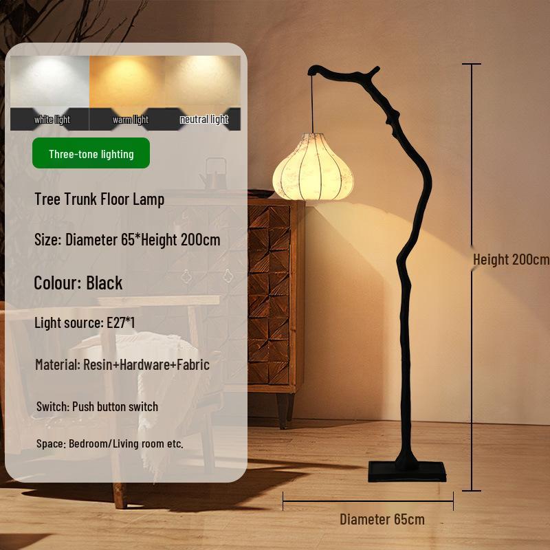 Brand New Zen Retro Wabi-Sabi Fabric Lantern Floor Lamp for Living Room & Tea Room Atmosphere