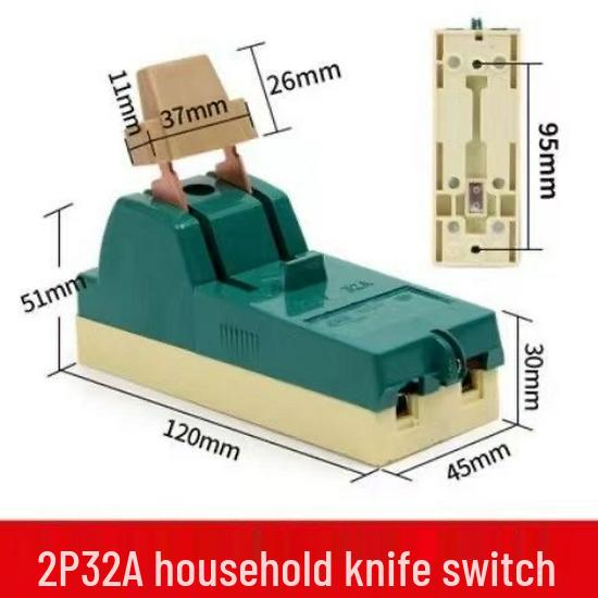 Household Single-Throw Knife Switch, 220V/380V 63A, Green, 32A Capacity