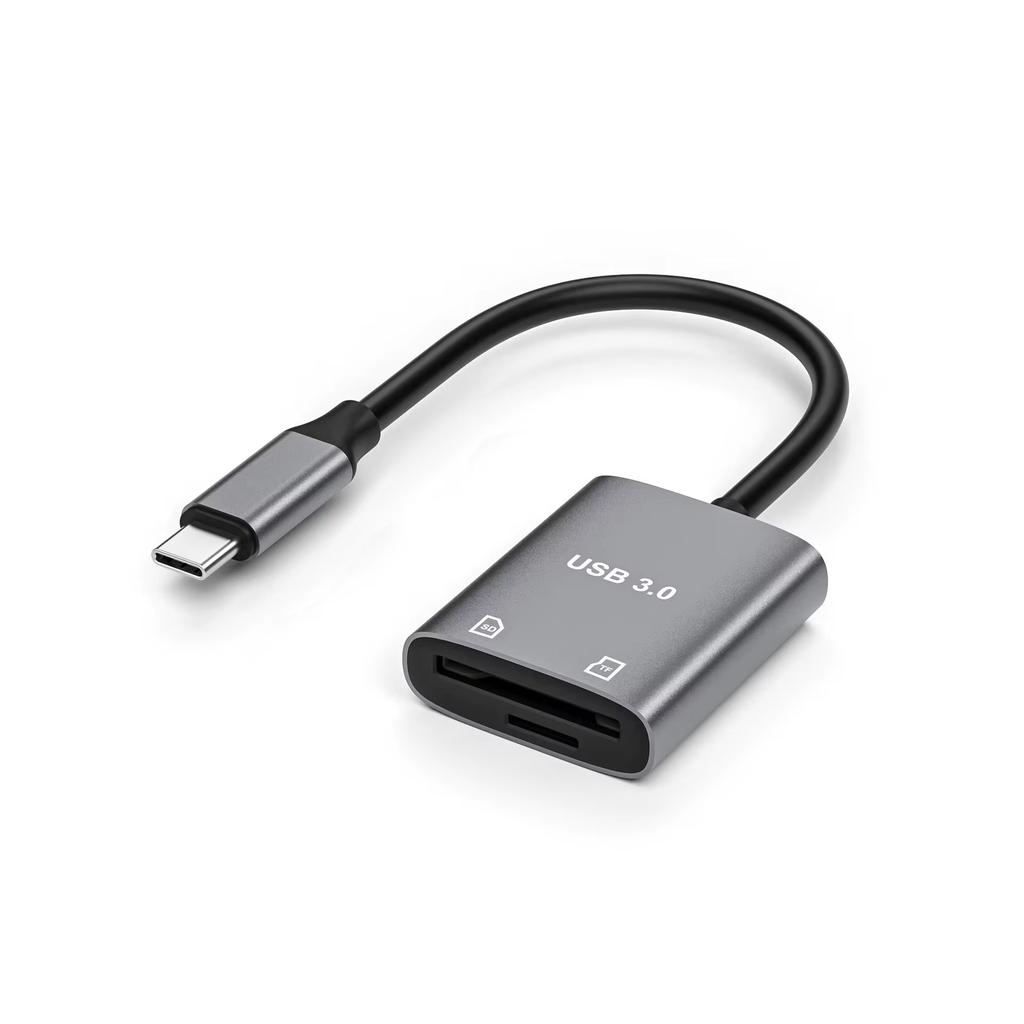 2-in-1 Type-C OTG Adapter Aluminum Alloy TF/SD Card Reader for Mobile Phones & Tablets USB Flash Drive