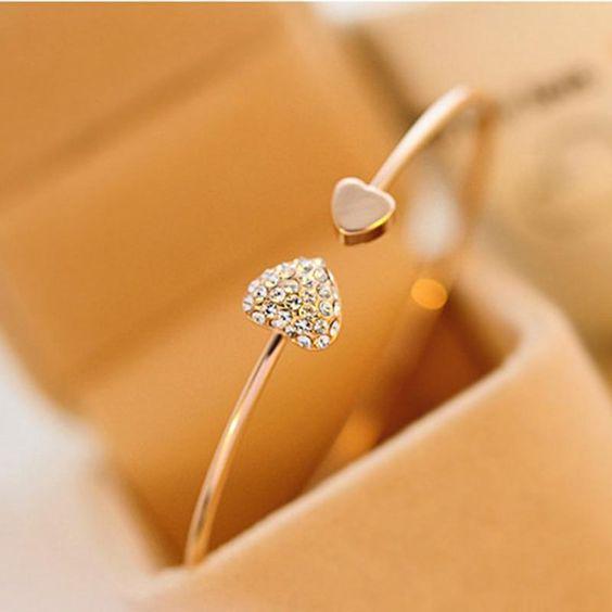 Vintage Heart Diamond Bangle: European & American Style