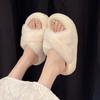 Internet celebrity cross-strapped fluffy slippers women wear 2025 autumn and winter new thick bottom heightening non-slip plush cotton slippers