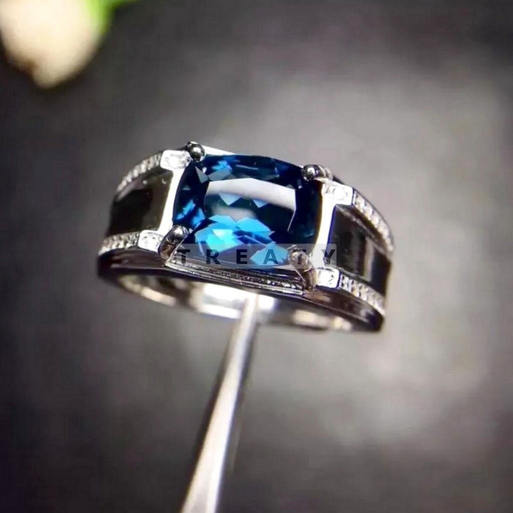 Blue Topaz Emerald Cut Gemstone With 925 Sterling Silver Ring For Men's #37 JL375718207060