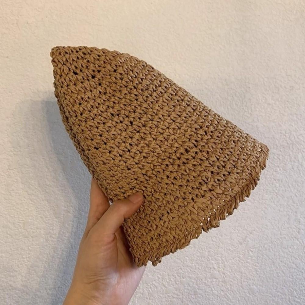 Korean Style Women Sun Hat Solid Color Bucket Hat Casual Straw Fisherman Hat  Girl