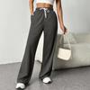 Herbst und Winter Sport Plus Größe Weite Beinhose Damen Hohe Taille Kordelzug Lockere Freizeithose Damen mit Taschen Fashion Solid Loose Pants 24962