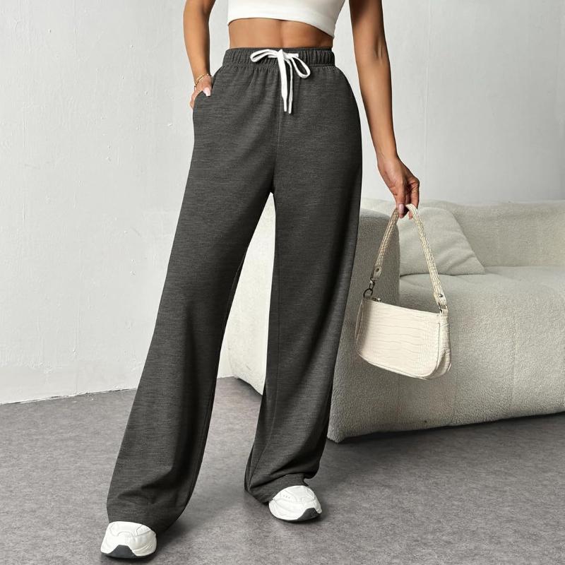 Herbst und Winter Sport Plus Größe Weite Beinhose Damen Hohe Taille Kordelzug Lockere Freizeithose Damen mit Taschen Fashion Solid Loose Pants 24962