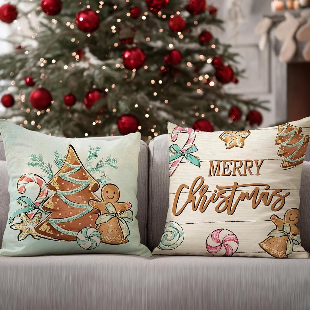 Christmas Gingerbread Pillowcases: Merry & Bright Decor Sofa Bed Cushion Cover, New Year Home Decoration