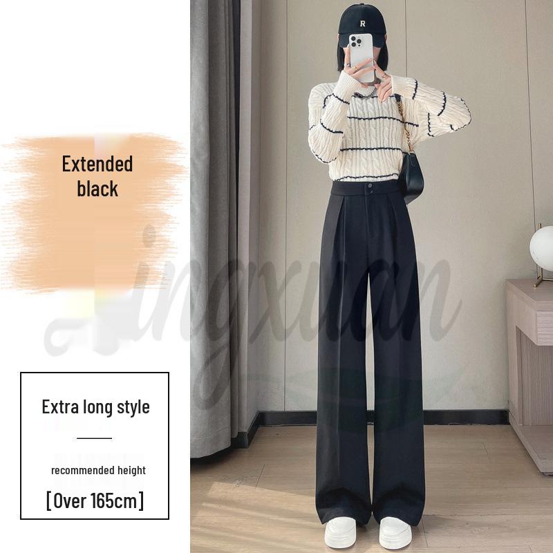 2026 Women's High Waist Velvet Wool Wide-Leg Pants - Floor Length, Slim Fit, Casual Spring Style