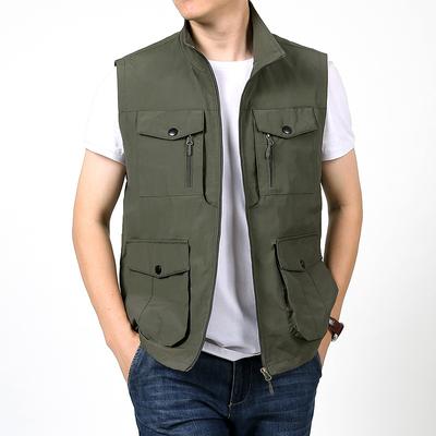 Spring and Autumn Multi-pocket Vest for Young Men and Women Outdoor Casual Stand-up Collar Fishing Vest Workwear Vest Coat Photography Vest Print