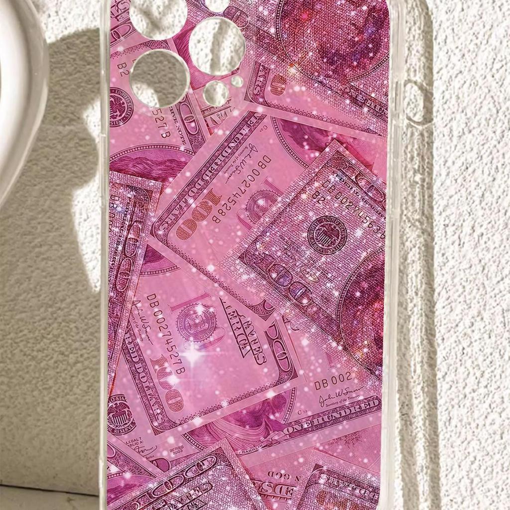 Pink Pattern Shockproof Transparent Case for iPhone 14-17 Pro Max