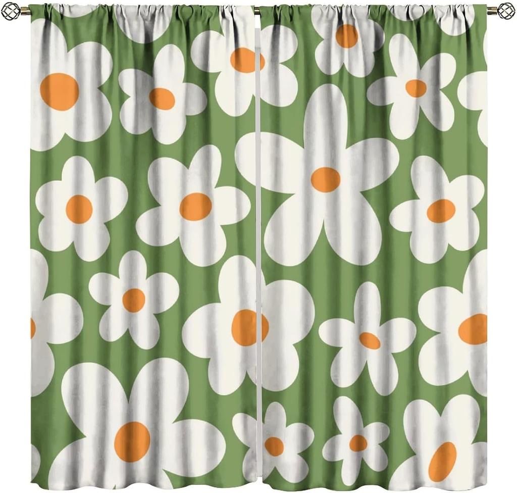 70S Flowers Curta Retro Colors Floral Groovy Vintage Colorful Blackout Window Drapes For Bedroom Living Room Kitchen Cafe