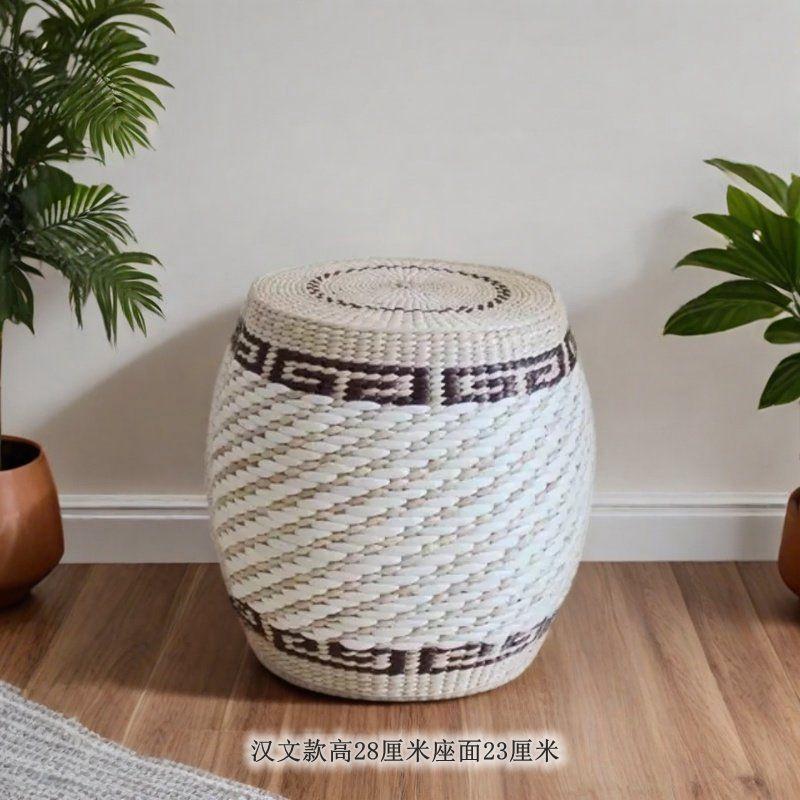 Round Rattan Ottoman Seat Cushion Handmade, Tatami Footstool, Tea Table Stool for Living Room, Low Height Chair