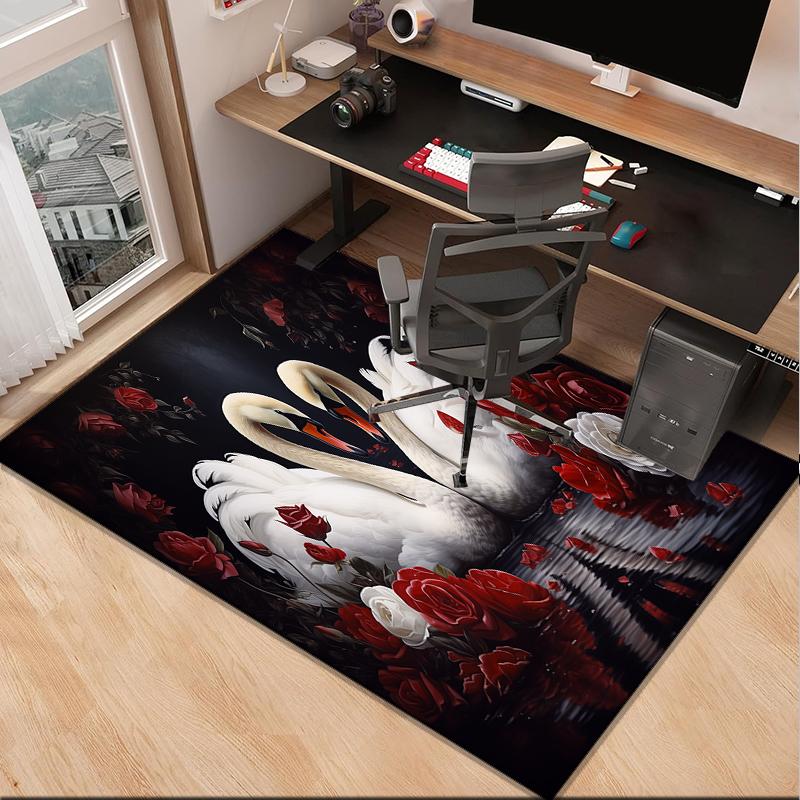 Swan And Lotus Fantasy Office Rug Chair Mat, Entryway Carpet, Suitable for Front Door, Bedroom, Living Room, Desk, Holiday Gift