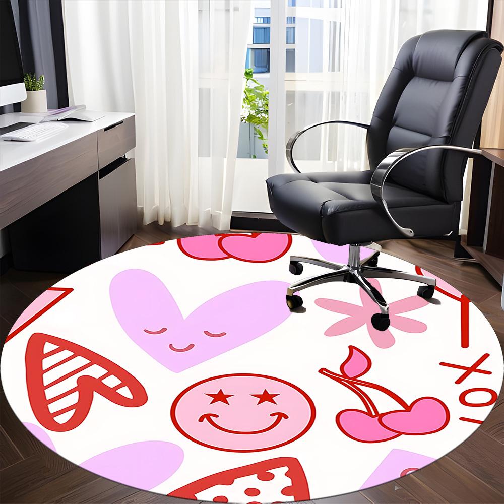 1pc Cherries Hearts Office Round Rug, Non-slip, Soft and Durable Office Rug for Interior Decoration, Perfect for Office, Beautiful Decoration yy260323