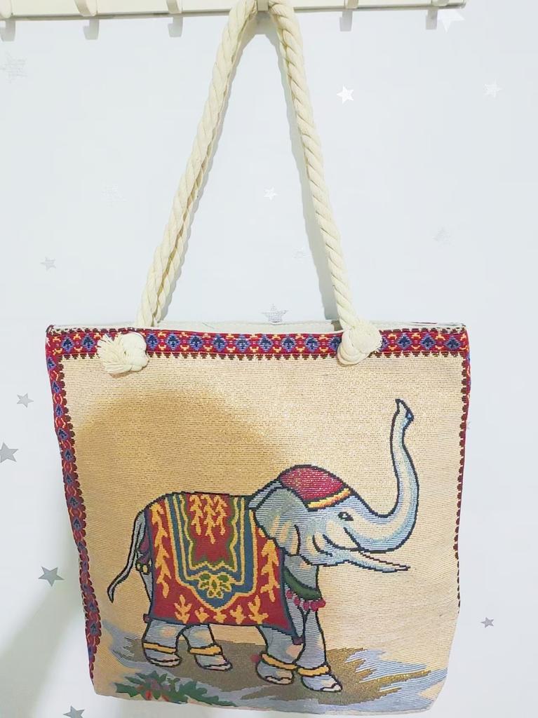 Ethnic style large shoulder bag South East Asia style double-sided embroidery cartoon animal elephant canvas bag female travel bag