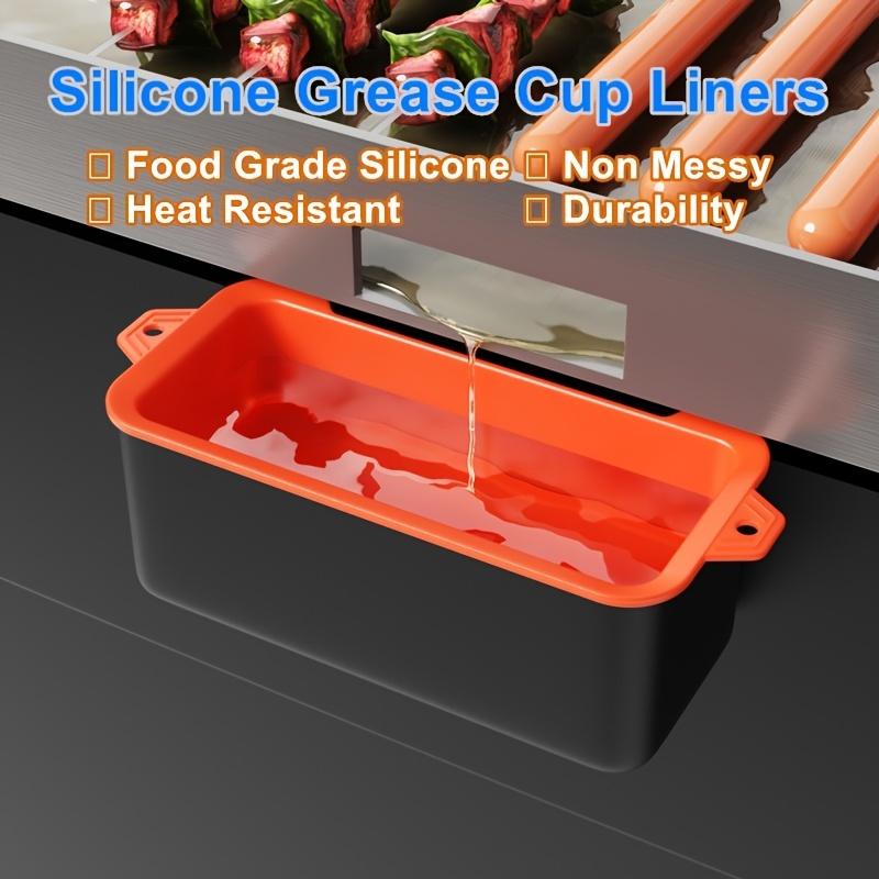 Silicone Grease Cup Liners, Durable Grease Catcher Liner, Reusable Grill Grease Tray, Replacement of Aluminum Foil Drip Tray, Essential Accessories