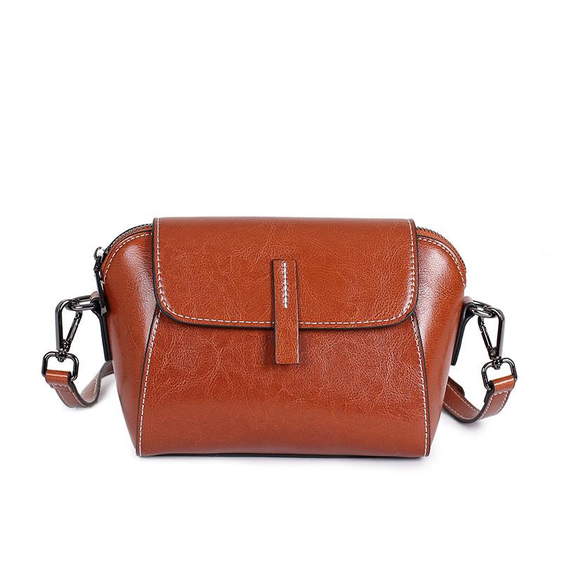 New leather women's bag oil wax cowhide shoulder bag versatile casual fashion portable messenger shell bag