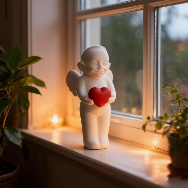 Angel Holding Heart Statue Love Expression 3D Printed Sculpture Figurine for Home and Office Tabletop Bookshelf Decors Gift