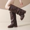 Vintage Thick Heel Women Knee High Boots Fashion Ladies Belt Buckle Knight Long Booties Botas De Inverno Feminina