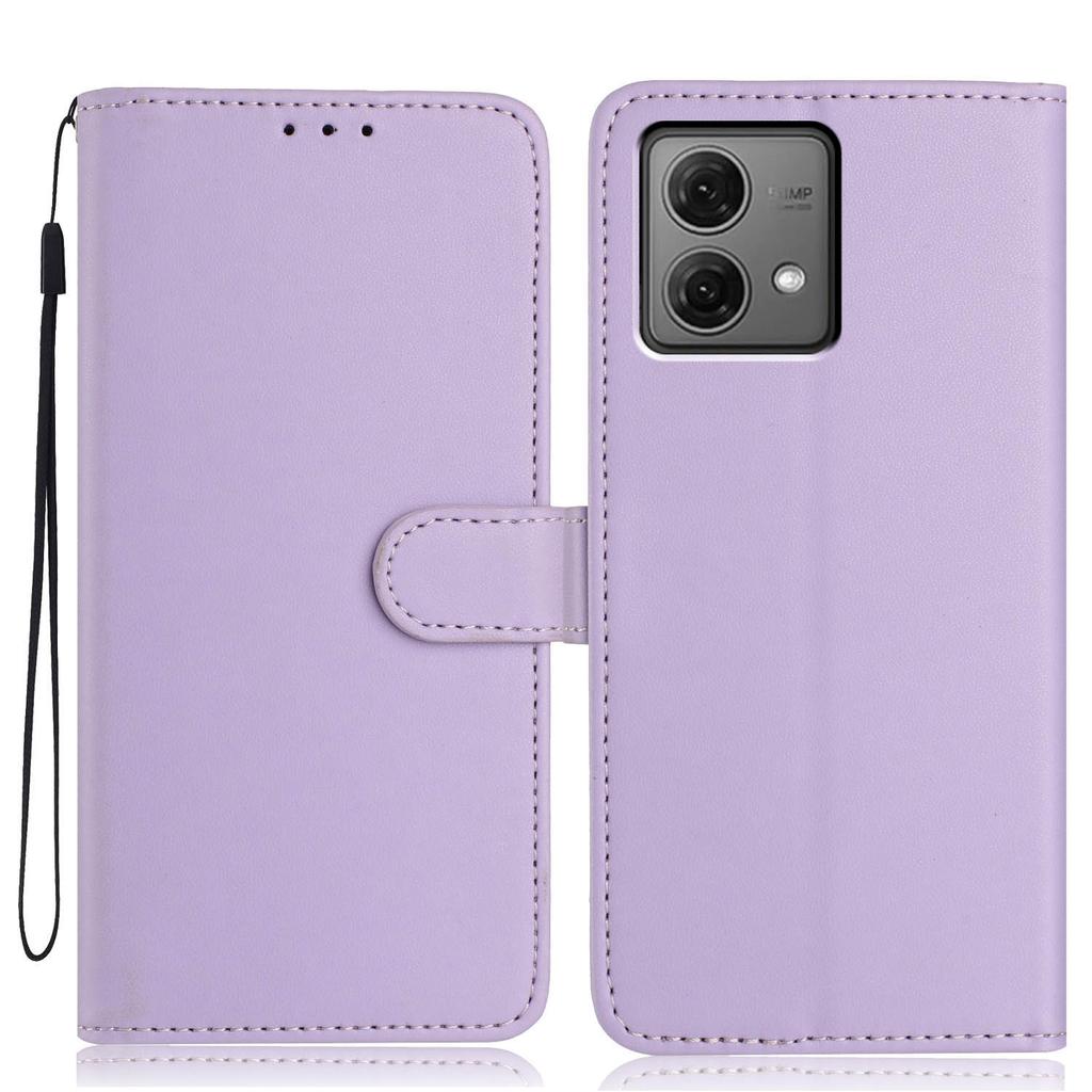 Wallet Case For Motorola Moto G84 5G Solid Color Leather Stand Phone Cover with Strap/Multiple Card Slots