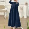ZANZEA Women Casual Round Neck Loose Long Sleeve Muslim Dress