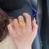 Glittering Rhinestone Accent Ring Sand Gold Gold Plated Ring Elegant Floral Adjustable Ring  Daily