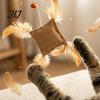 Cat Wand with Long Rope Toy Linen Bag, Interactive Bell, Exercise for Adult Cats Wooden Handle Feather Indoor Scratching Chasing Lure