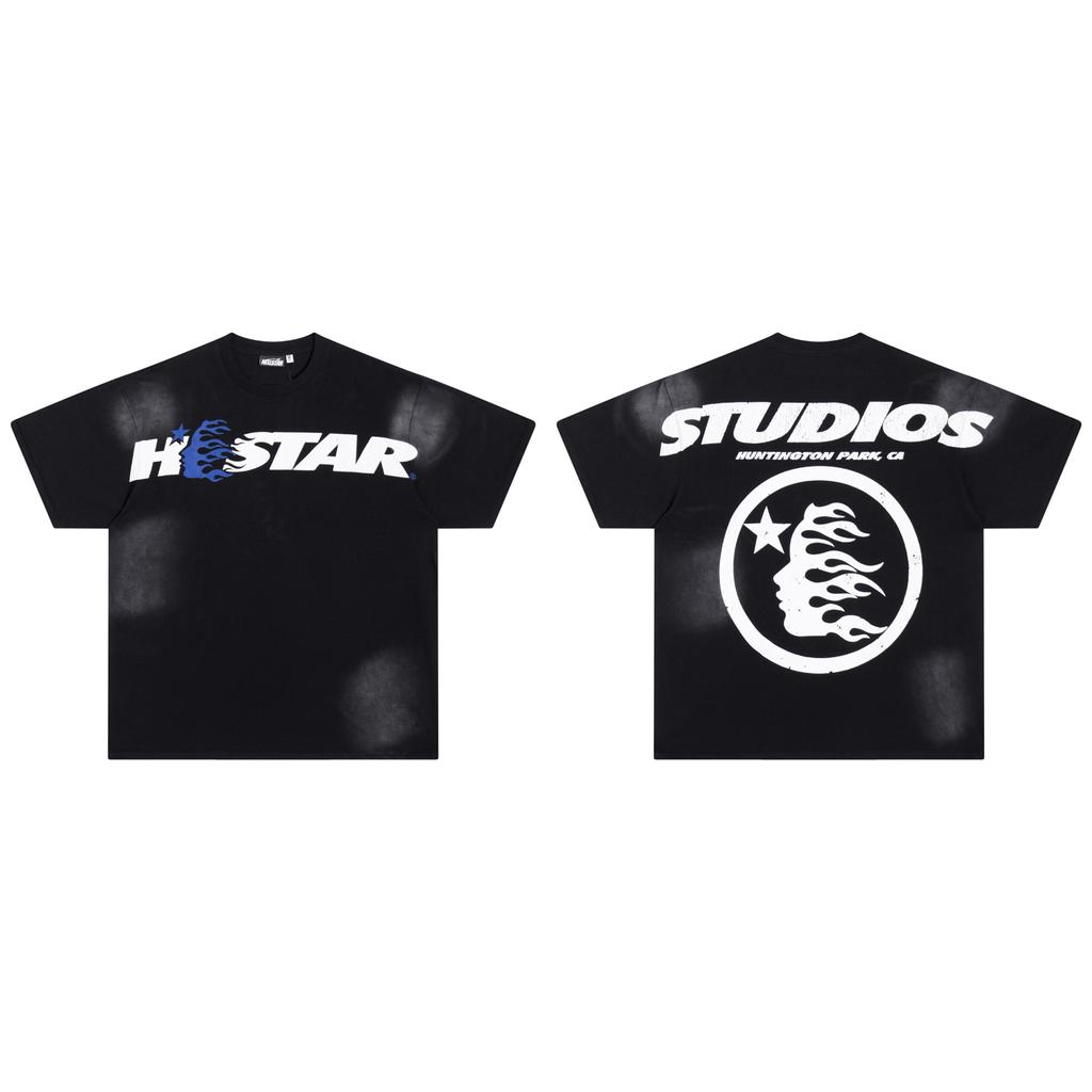 Men Women Hellstar Studios Cartoon Logo Tee Retro Washed Distressed Hip Hop Oversized Cotton T‑shirt