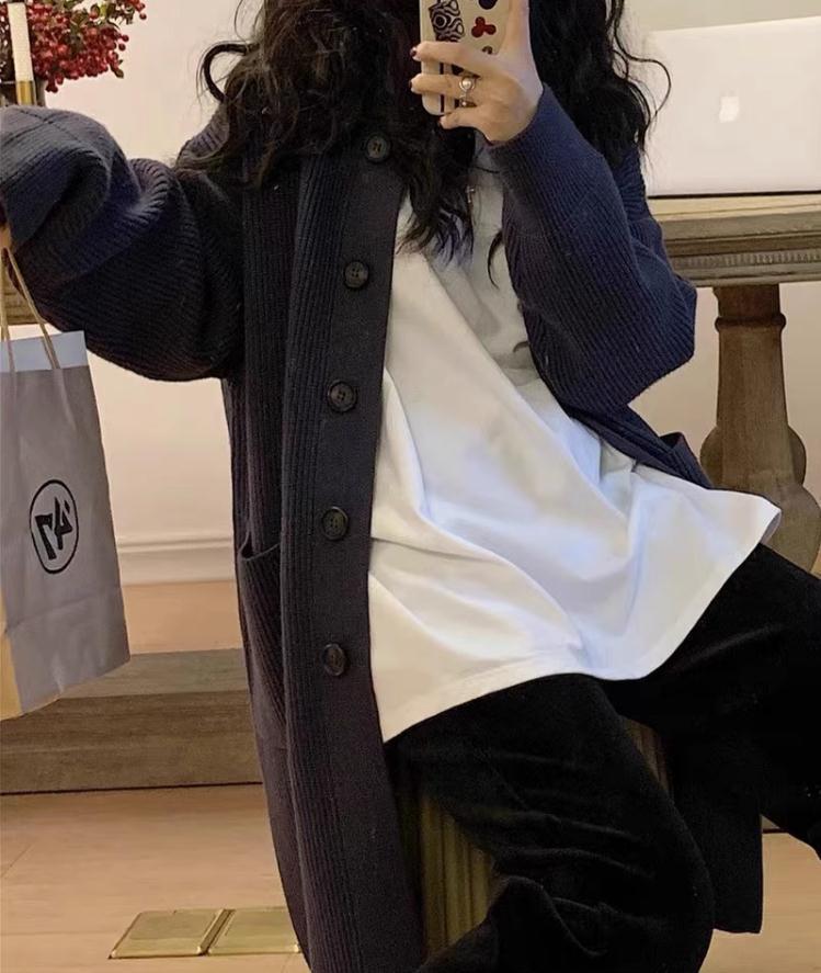Korean High Neck Women's Knit Cardigan Sweater - Single Breasted, Solid Color, Long Sleeve, Autumn Winter Long Coat