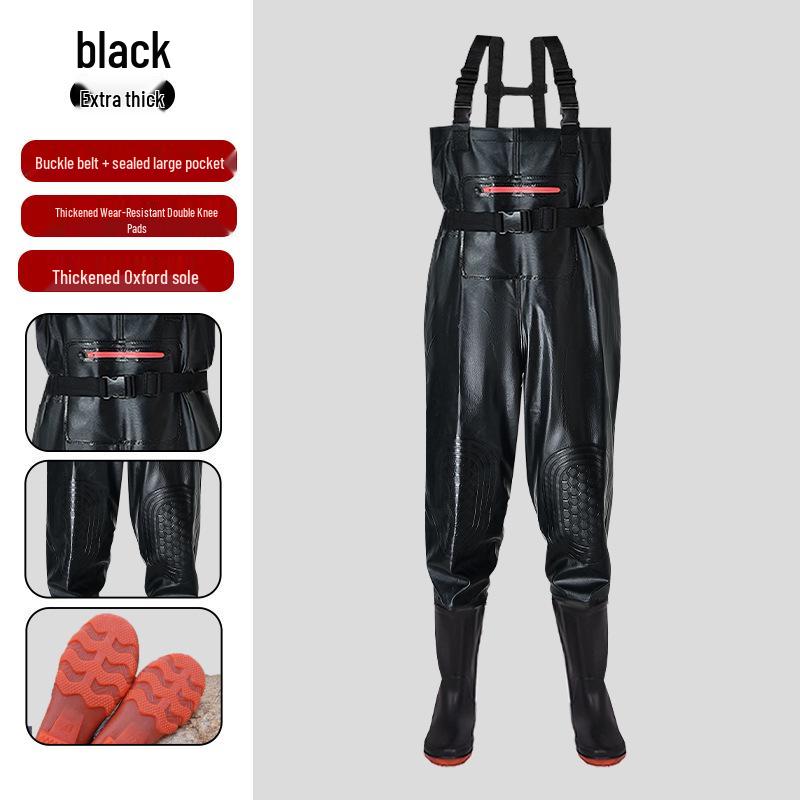 Heavy-Duty Waterproof Overalls: Thick, Wear-Resistant Half-Body Waders for Aquaculture.