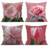 Pastel Pink Floral Pillowcase (Gerbera/Rose/Peony/Tulip): Romantic Botanical-Themed Cushion Cover For Home Sofa Decor