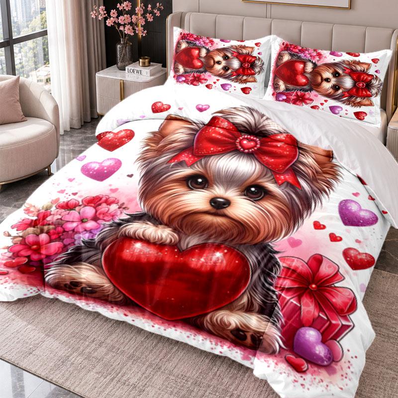 Puppy 3Pcs Bedding Set Duvet Cover With Two Pillowcases For Bedroom Home Decoration