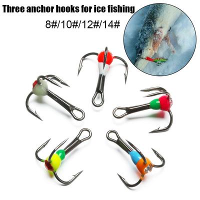 5 piezas Nuevo Estilo Invierno 8# 10# 12# 14# Acero al Carbono Anzuelos de Pesca en Hielo Anzuelo de Tres Mandíbulas Herramientas de Aparejo