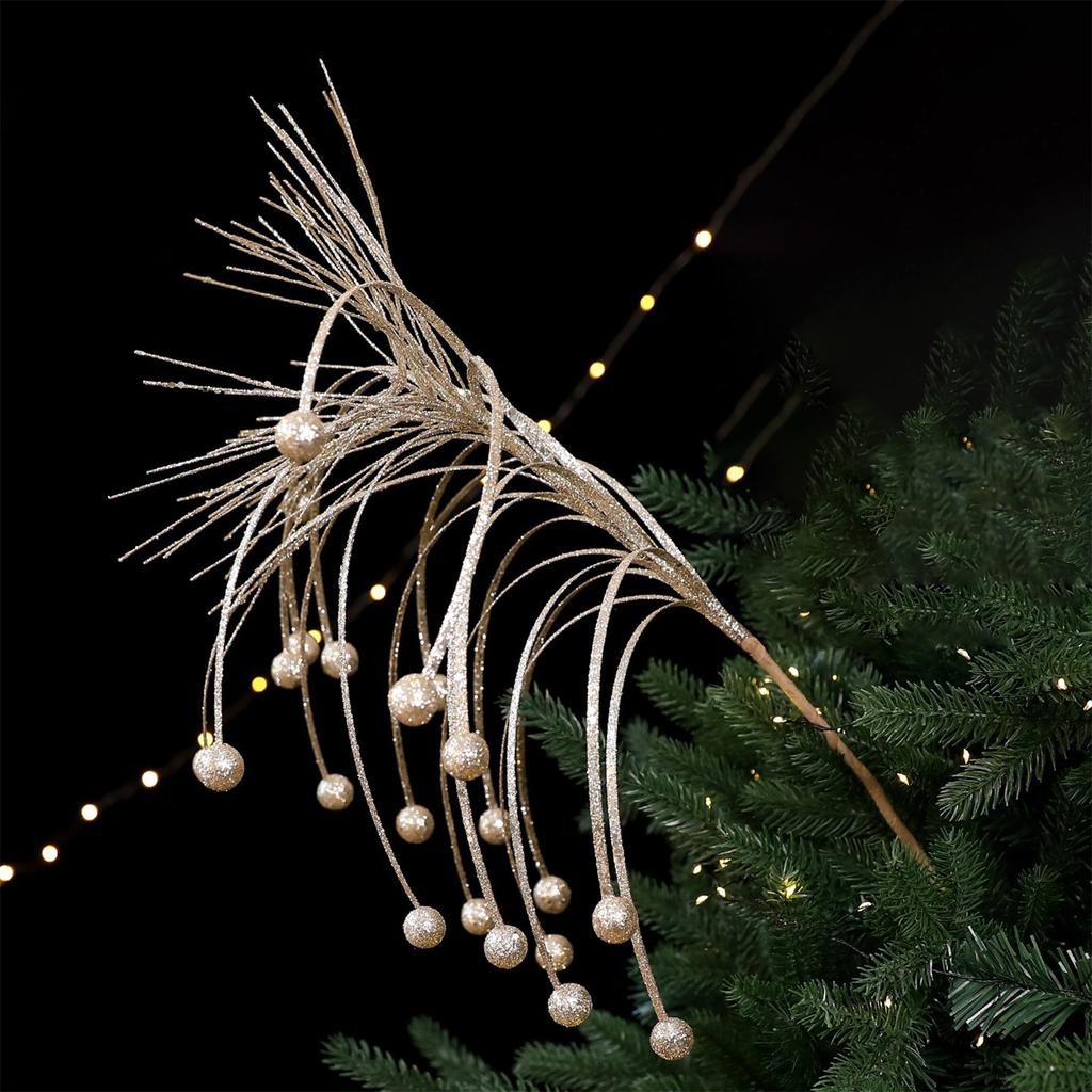 Duże gałązki choinkowe, dekoracje na wieniec bożonarodzeniowy, ozdoby choinkowe, sztuczne brokatowe gałązki.