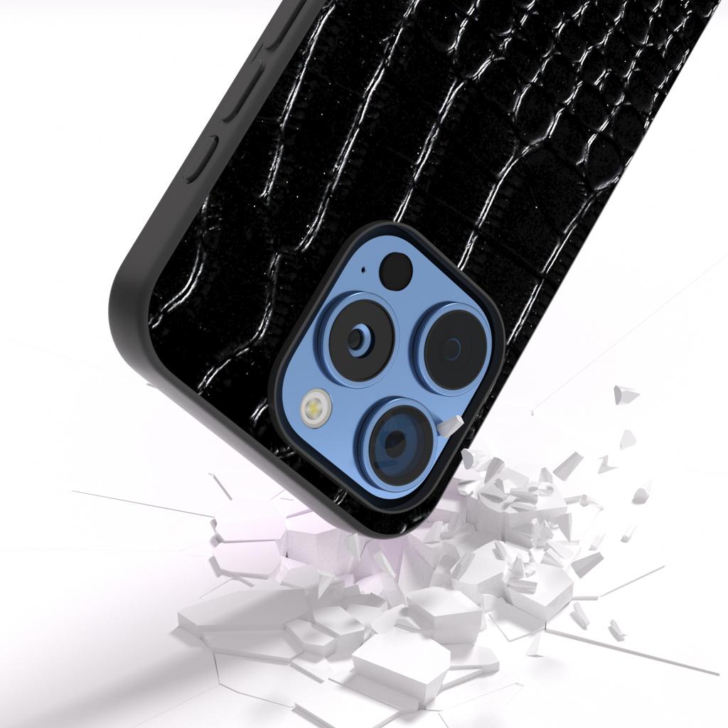 ABEEL For iPhone 16 Pro Case Genuine Cow Leather Back Phone Cover Crocodile Texture