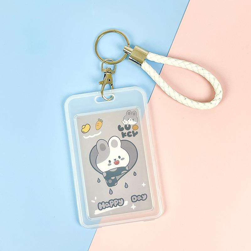 Ins Cute Transparent Lanyard Card Cover Student Bus Cards Case Cartoon Work Card Covers Credit Card Holder Id Holder with Rope