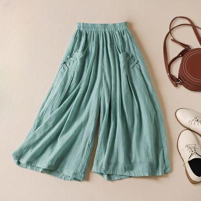 Pantaloni corti da donna in cotone e lino, larghi e aderenti, con elastico in vita, tinta unita, stile estivo, da donna